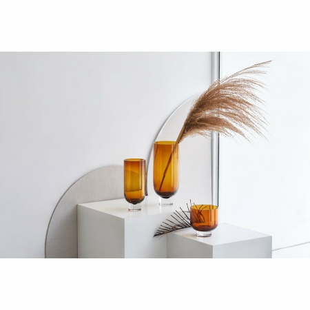 Moderne luxe 9MM dikke glazen vaas, Sober Design, zeer hoog, warm donkeroranje, OMAHA36AM