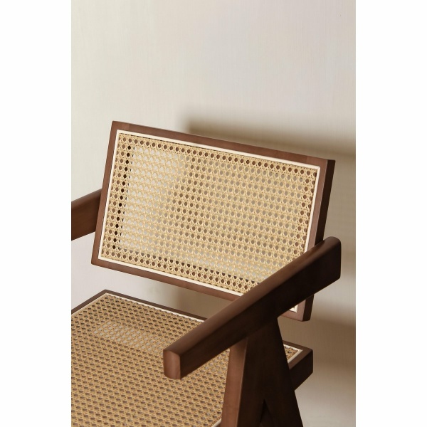Luxe hout en rattan stoelen Walnut Color - Pierre Jeanneret - Chandigarh