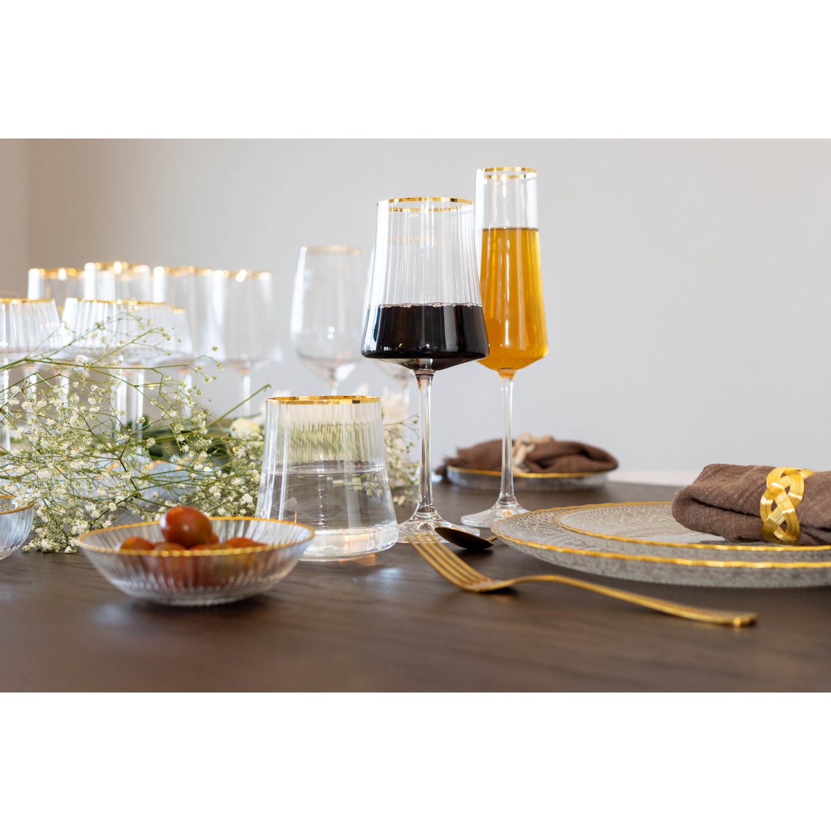 Champagne fluiten vergulde rand 210 ml - veel 6