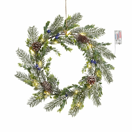 Kerstkrans met LED Verlichting - Ø42 cm - Groen