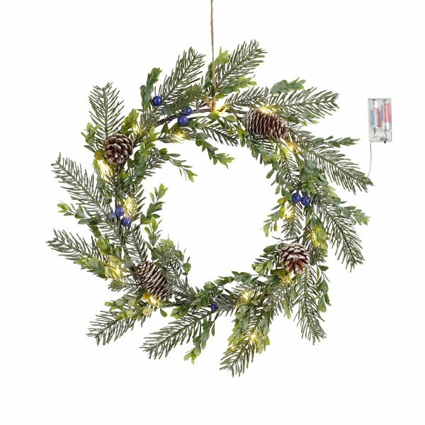 Kerstkrans met LED Verlichting - Ø42 cm - Groen