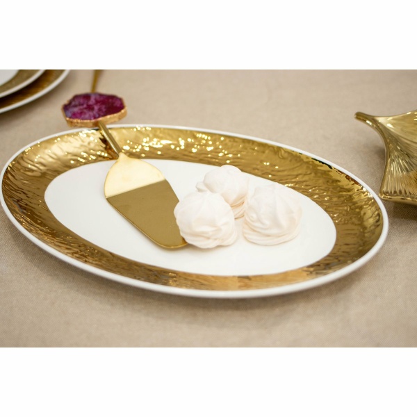 Wit en gouden ovaal gerecht 36,5 cm