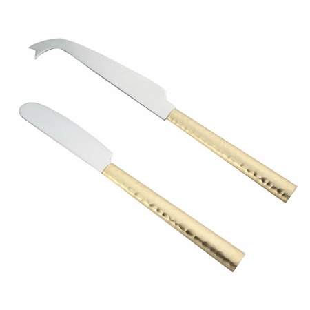 Set van 2 gouden gehamerde kaasmessen