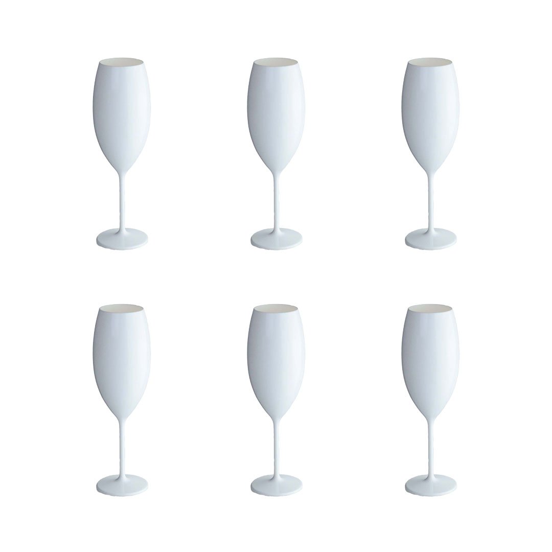 Witte champagne fluiten in 210 ml acryl - veel 6