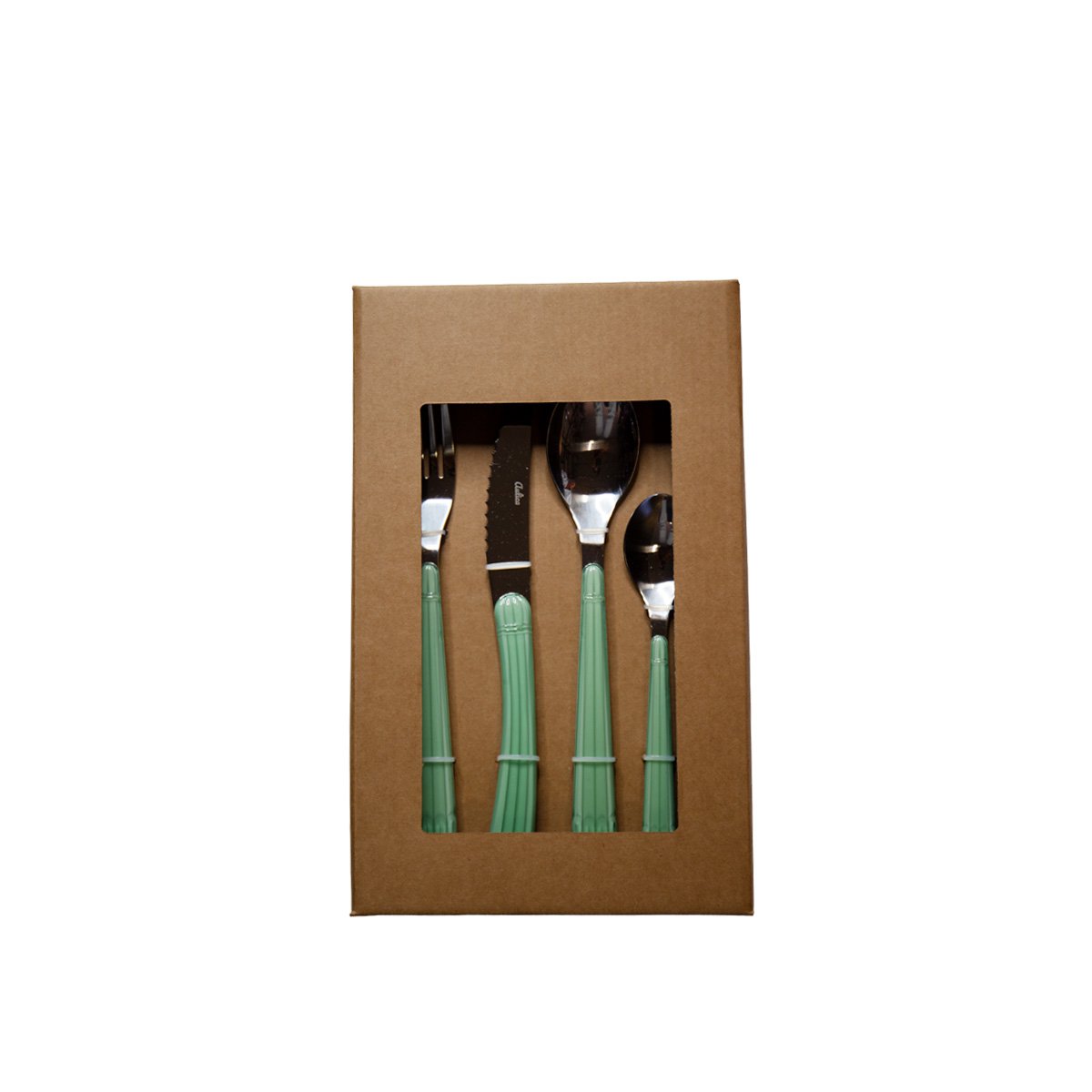 Huishouden 24 stuks in zilver met groen handvat