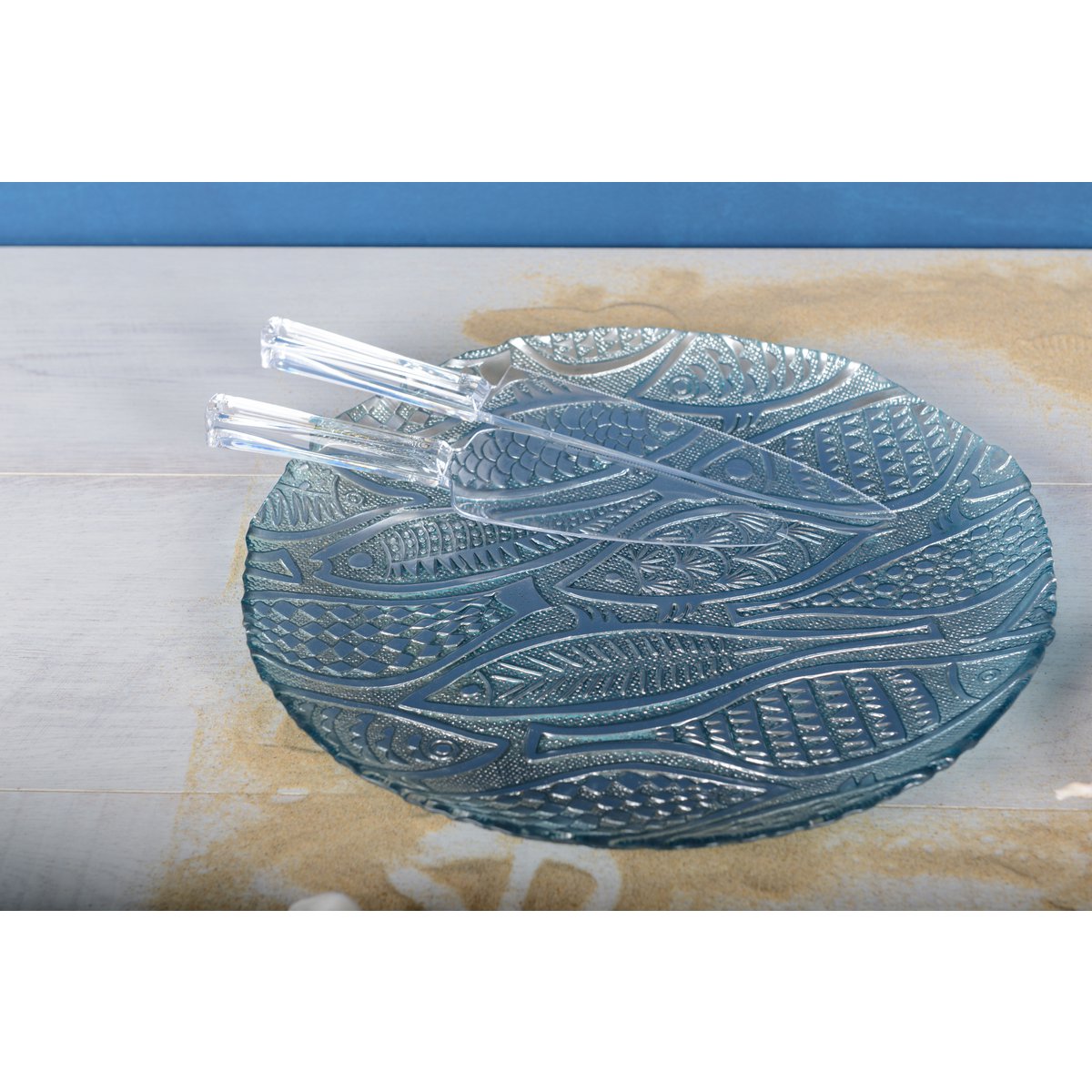Round Dish Light Blue Fish 32,5 cm