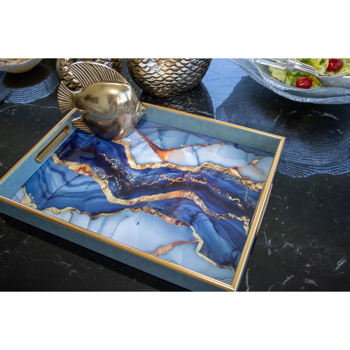 Rechthoekige blauwe waterverfschakel 40x30x4,5 cm