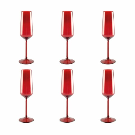 Rode champagne fluiten - veel van 6