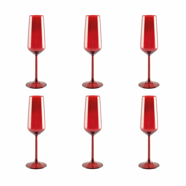 Rode champagne fluiten - veel van 6