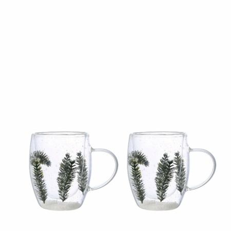 Dubbele behangbekers Wit en groene bloemen 350 ml -Lot van 2