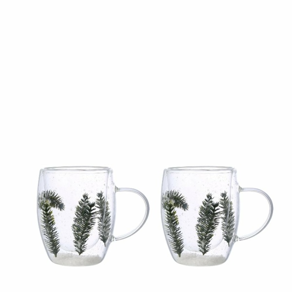 Dubbele behangbekers Wit en groene bloemen 350 ml -Lot van 2