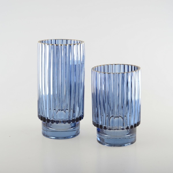 Rand -vormige blauwe vaas Gilded Edge H.15 cm