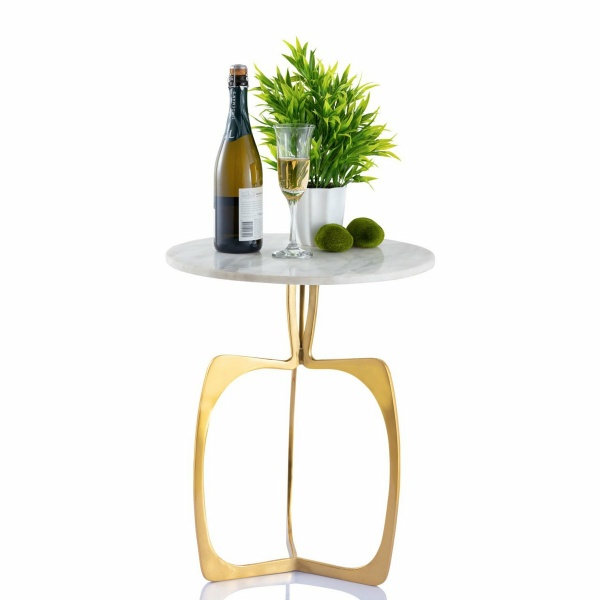 Bijzettafel metaal rond ø 45 x 56 cm siertafel marmer Sohoo frame zilver of goud