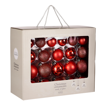 Kerstballen Set - 42 Stuks - Ø7 cm - Glas - Rood