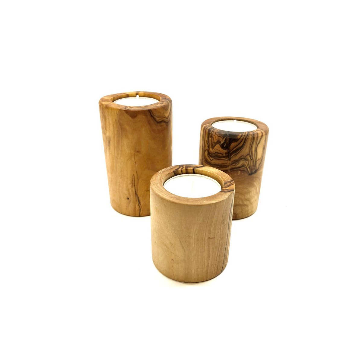 Theelichthouders in een set van 3 gemaakt van olijfhout