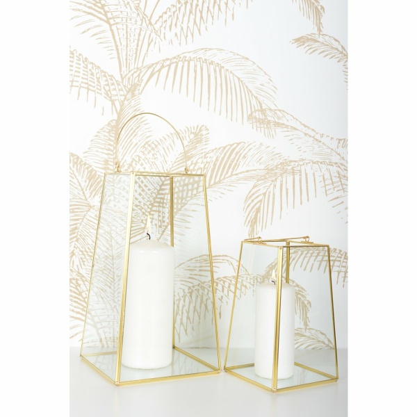Lantaarn gouden rand met handgreep H20cm