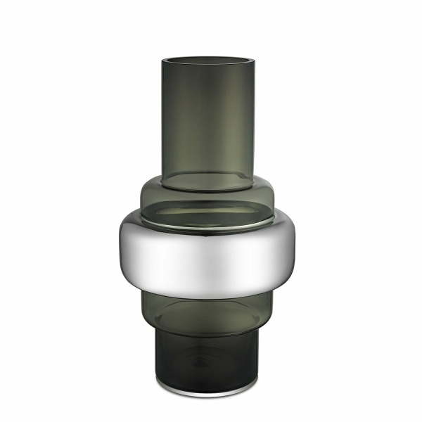 Luxe retro-stijl glas, grijs + 24k zilveren vaas XXL, TYLER 46SI, 9 mm dik glas