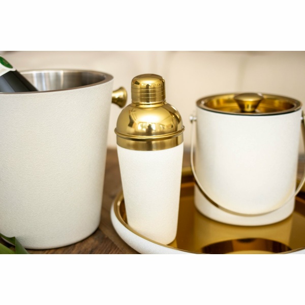 Shaker met ecru en gouden cocktail 8x8x22cm