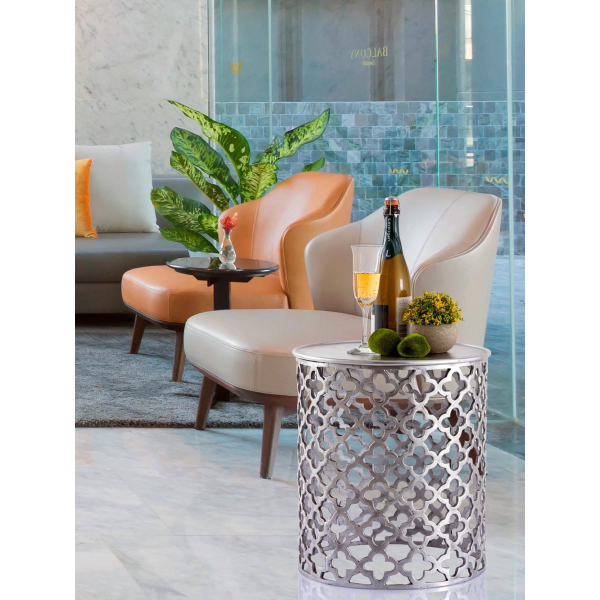 Decoratieve tafel metalen bijzettafel ø 40 x 45 cm rond Cairo zilver of goud aluminium oriental