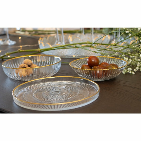 Goldline 16x16x2cm gestreepte dessertplaat