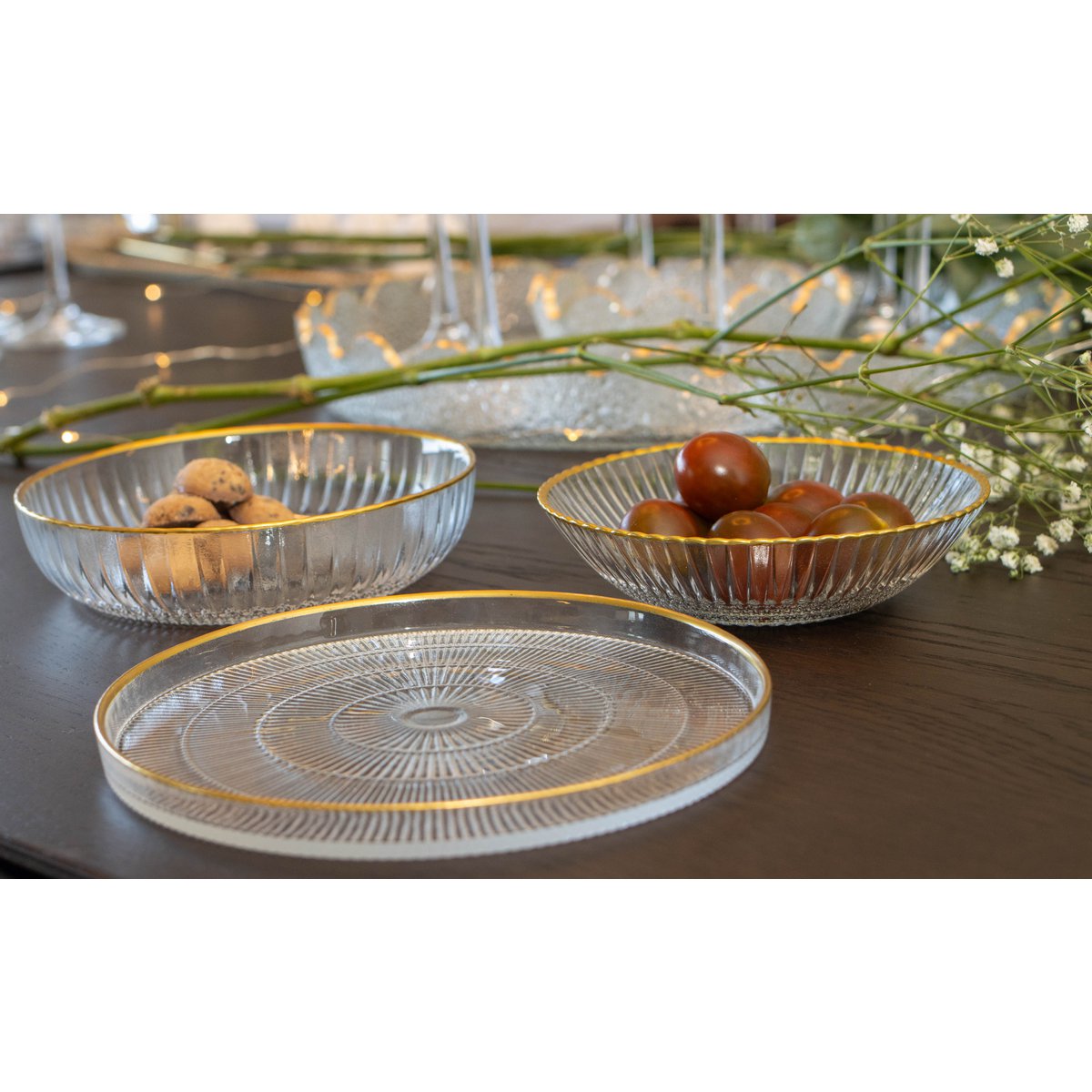 Goldline 16x16x2cm gestreepte dessertplaat