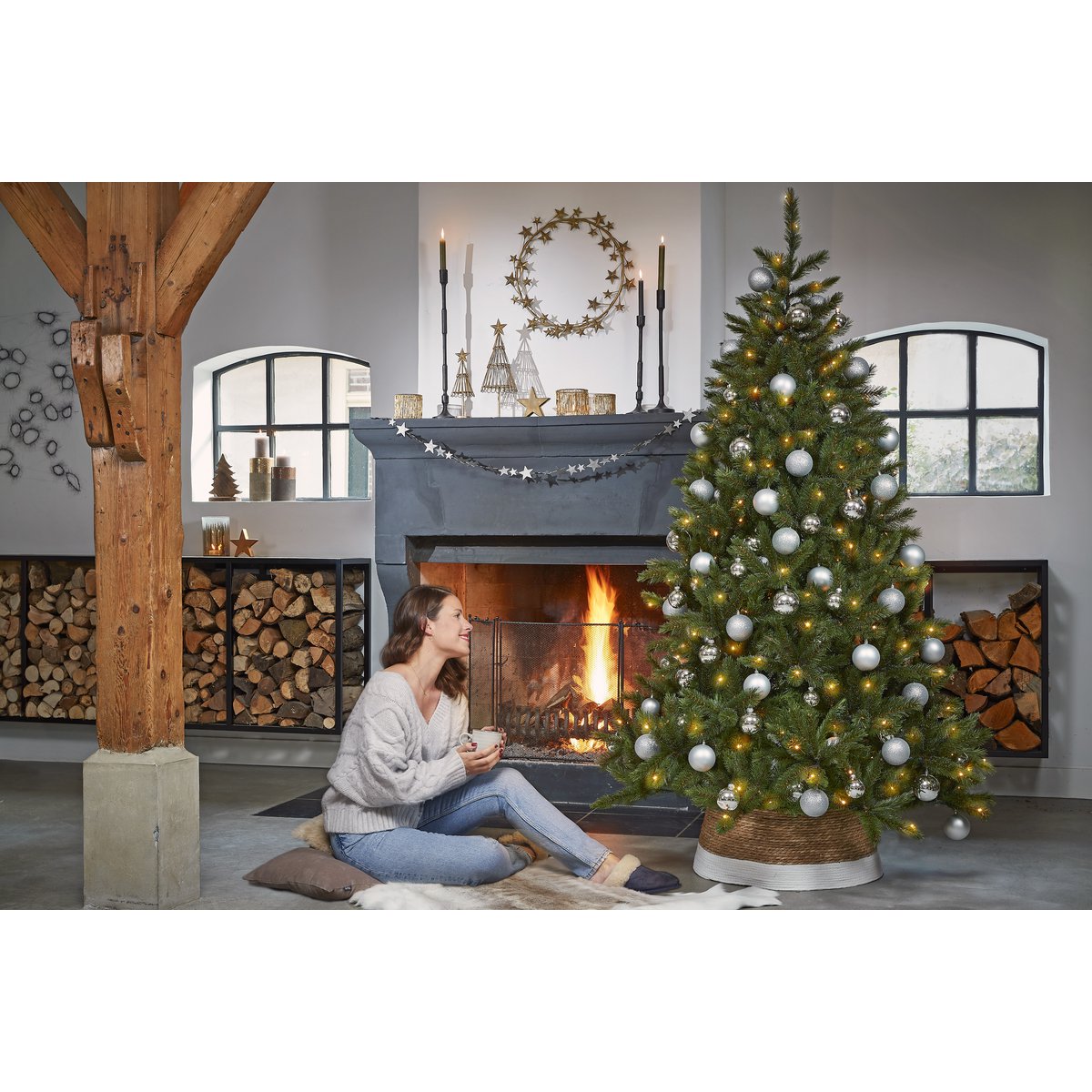 Kerstboomrok - H26 x Ø50 cm - Zeegras - Off White