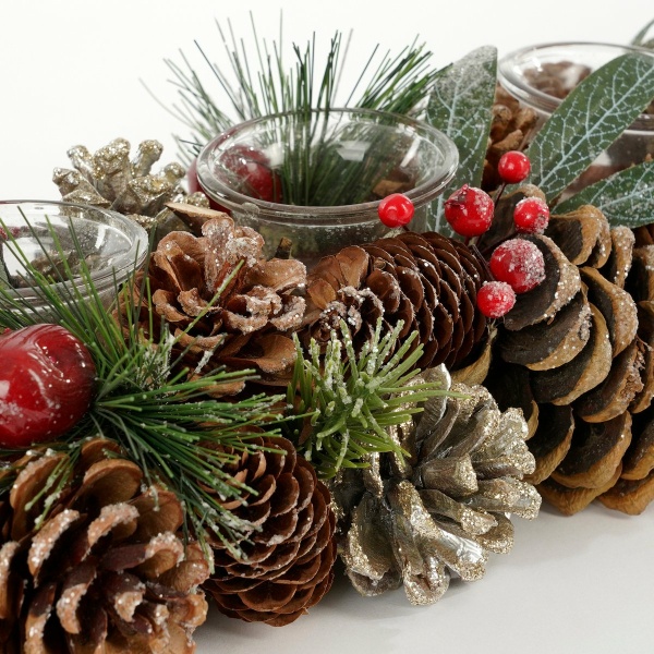 Kerststuk met Theelichthouder - L54 x B17 x H9 cm - Groen