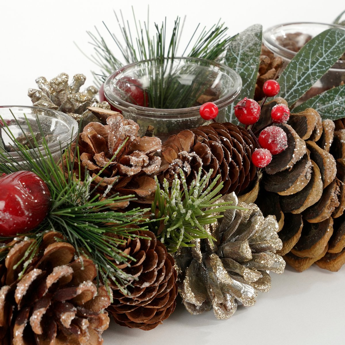 Kerststuk met Theelichthouder - L54 x B17 x H9 cm - Groen