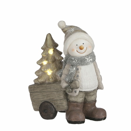 Sneeuwpop Kerstbeeld met Verlichting - L32 x B20 x H41 - Grijs