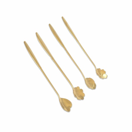 Lange bloem gouden lepels - veel van 4