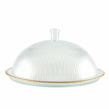 Glazen bel gouden randen op schotel 32x32x17cm
