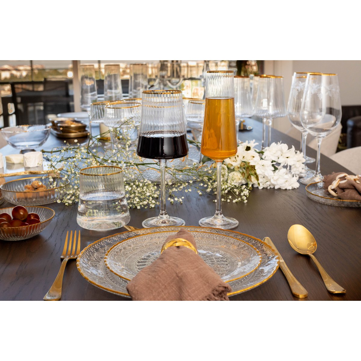 Champagne fluiten vergulde rand 210 ml - veel 6
