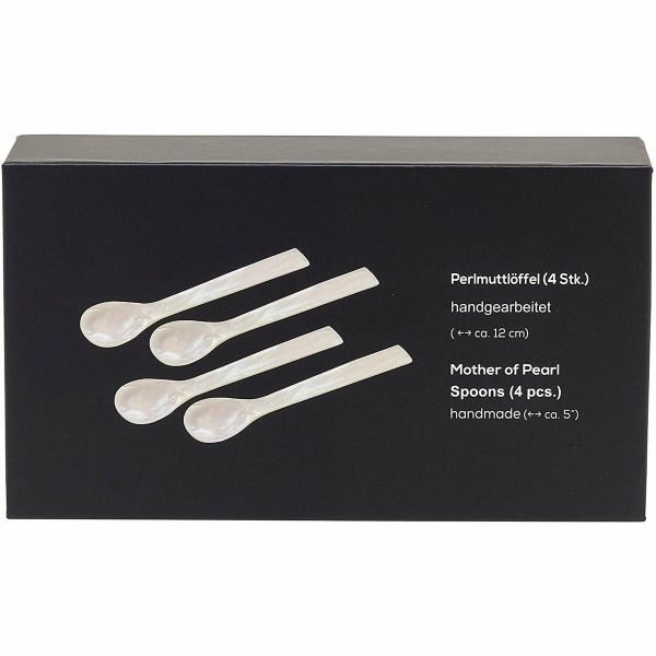 EDZARD set van 4 paarlemoeren lepels kaviaarlepels eierlepels, rechte hoeken, lengte 12 cm