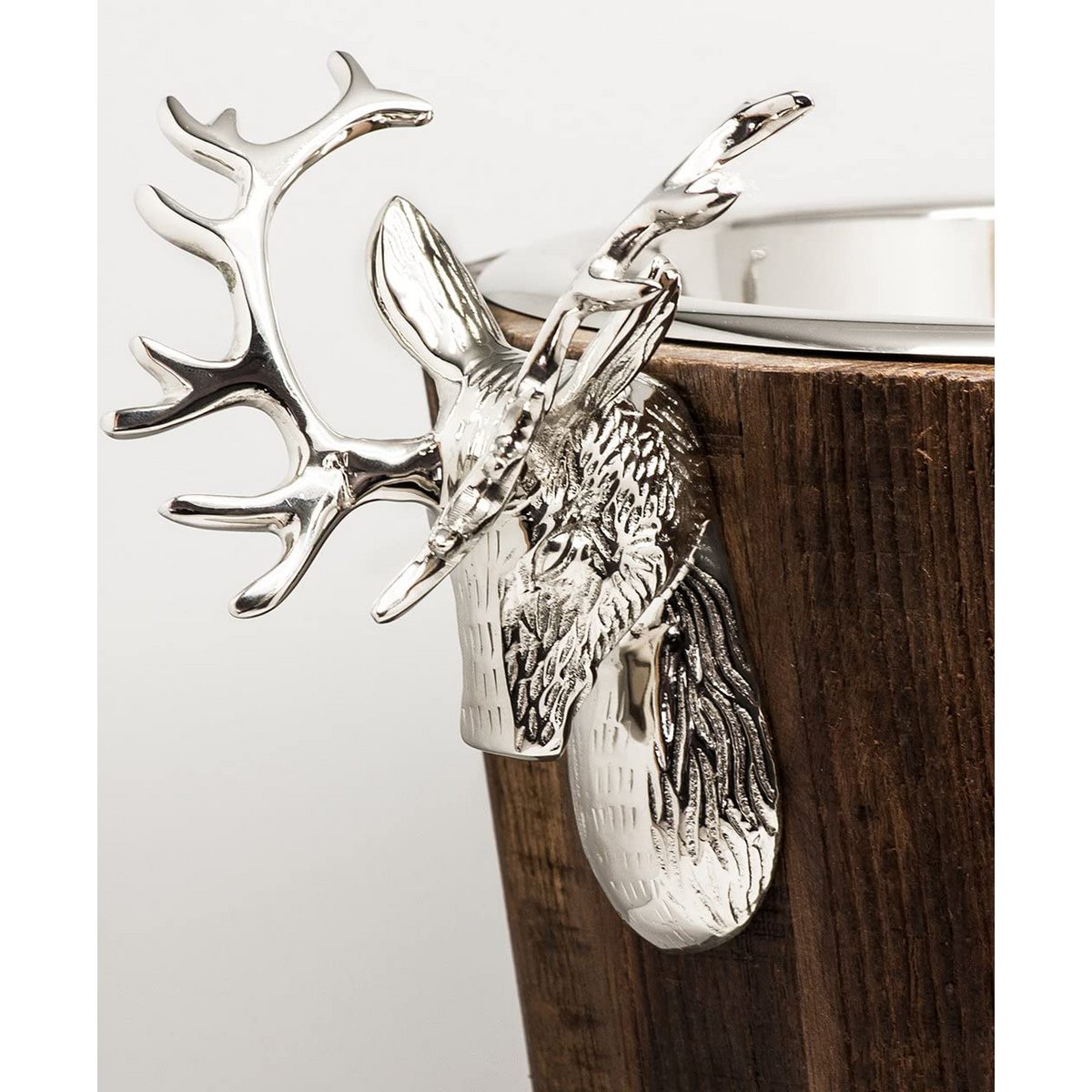 EDZARD champagnekoeler Milwaukee met 2 hertenkoppen, teak, RVS glanzend vernikkeld, hoogte 30 cm