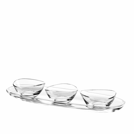 Aperitief set van 3 kopjes op transparant plateau 50 cm