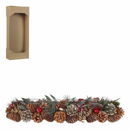 Kerststuk met Theelichthouder - L54 x B17 x H9 cm - Groen