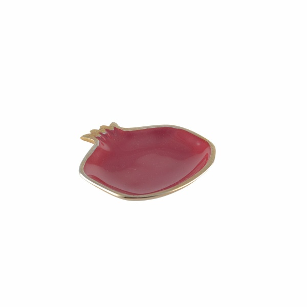 Rode granaatappelbeker met gouden randen 11x11x1.5 cm