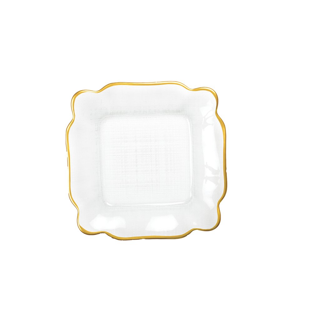 Glazen vierkante plaat gouden randen 25x25x2cm