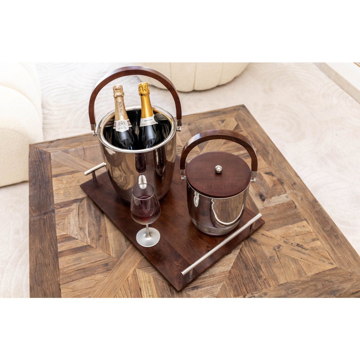 IJsemmer met dubbele muur met 19x19x24cm houten inham en deksel