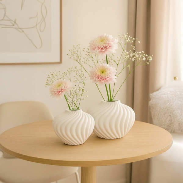 Ronde witte vaas slagroom in polyresine 34,5x34.5x25,5 cm