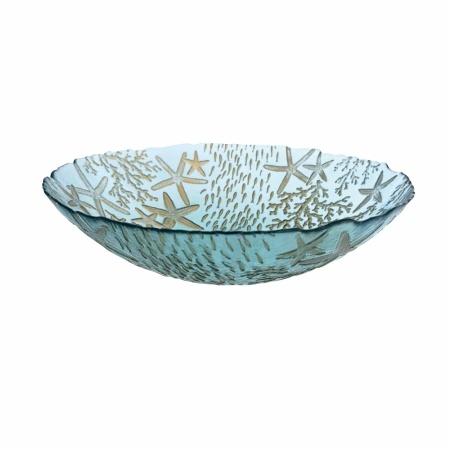 Zeeblauwe glazen kom 33x33x9cm