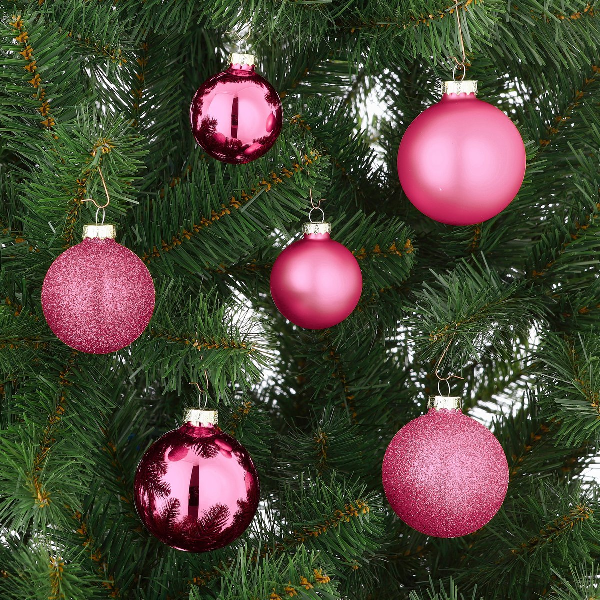Kerstballen Set - 42 Stuks - Ø7 cm - Glas - Fuchsia