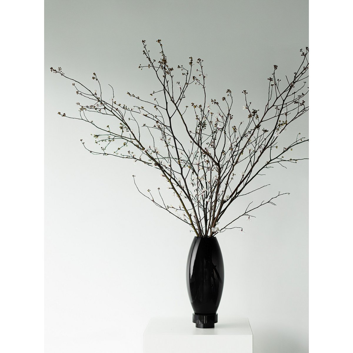 Moderne vaas, innovatief design, zwart high end glas. RUD30