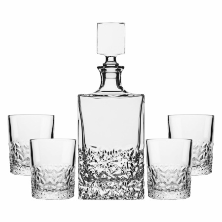Gehakte glazen whisky set met karaf 850 ml en 4 glazen 280 ml