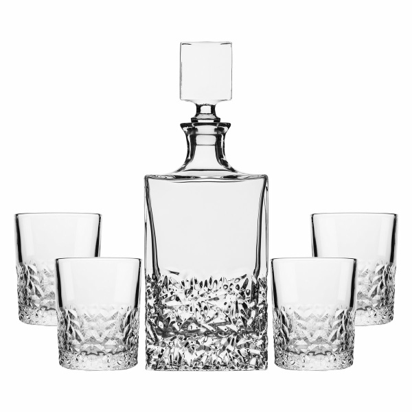 Gehakte glazen whisky set met karaf 850 ml en 4 glazen 280 ml