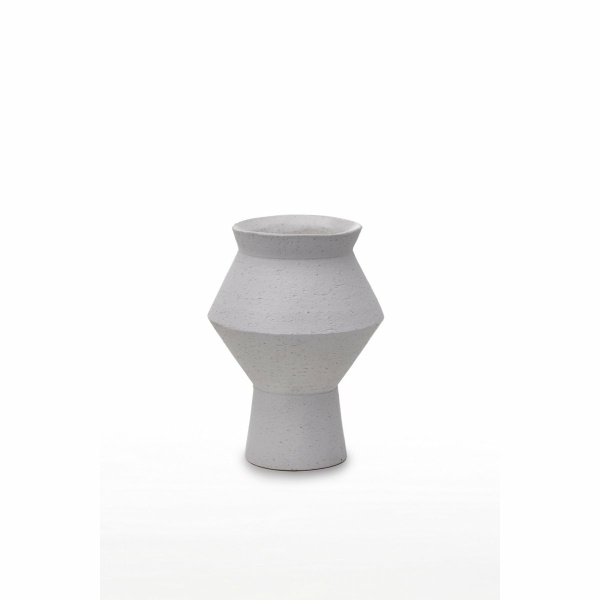 Moderne keramische vaas met ruwe witte afwerking, hoekige ronde vorm, CUZCO 20 wit