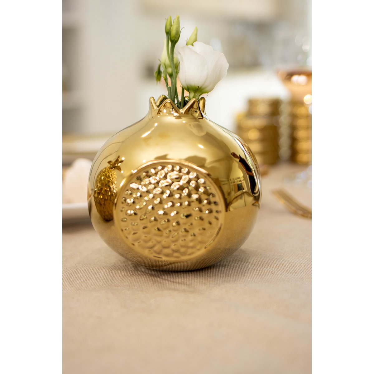 Gouden keramische granaatappelvaas 12.8x12.8x11.5cm