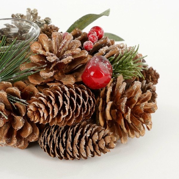Kerststuk met Theelichthouder - L54 x B17 x H9 cm - Groen