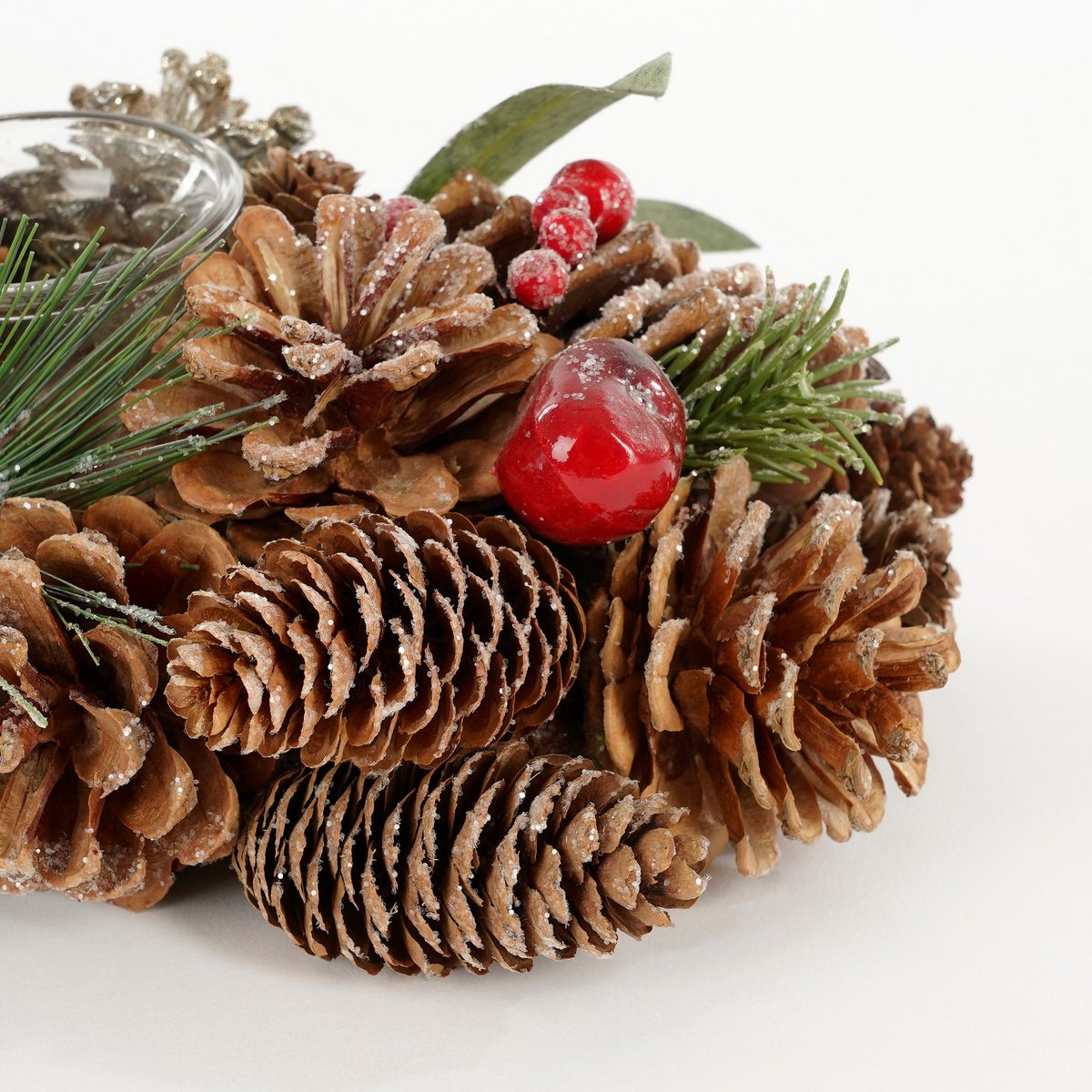 Kerststuk met Theelichthouder - L54 x B17 x H9 cm - Groen