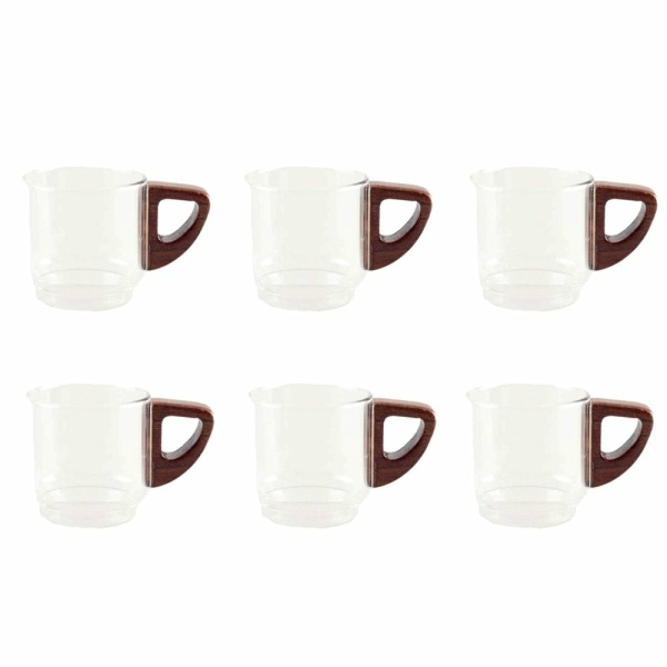 Glazen koffiekopjes met houten handvat 5,5x5.5x8,3 cm - veel 6